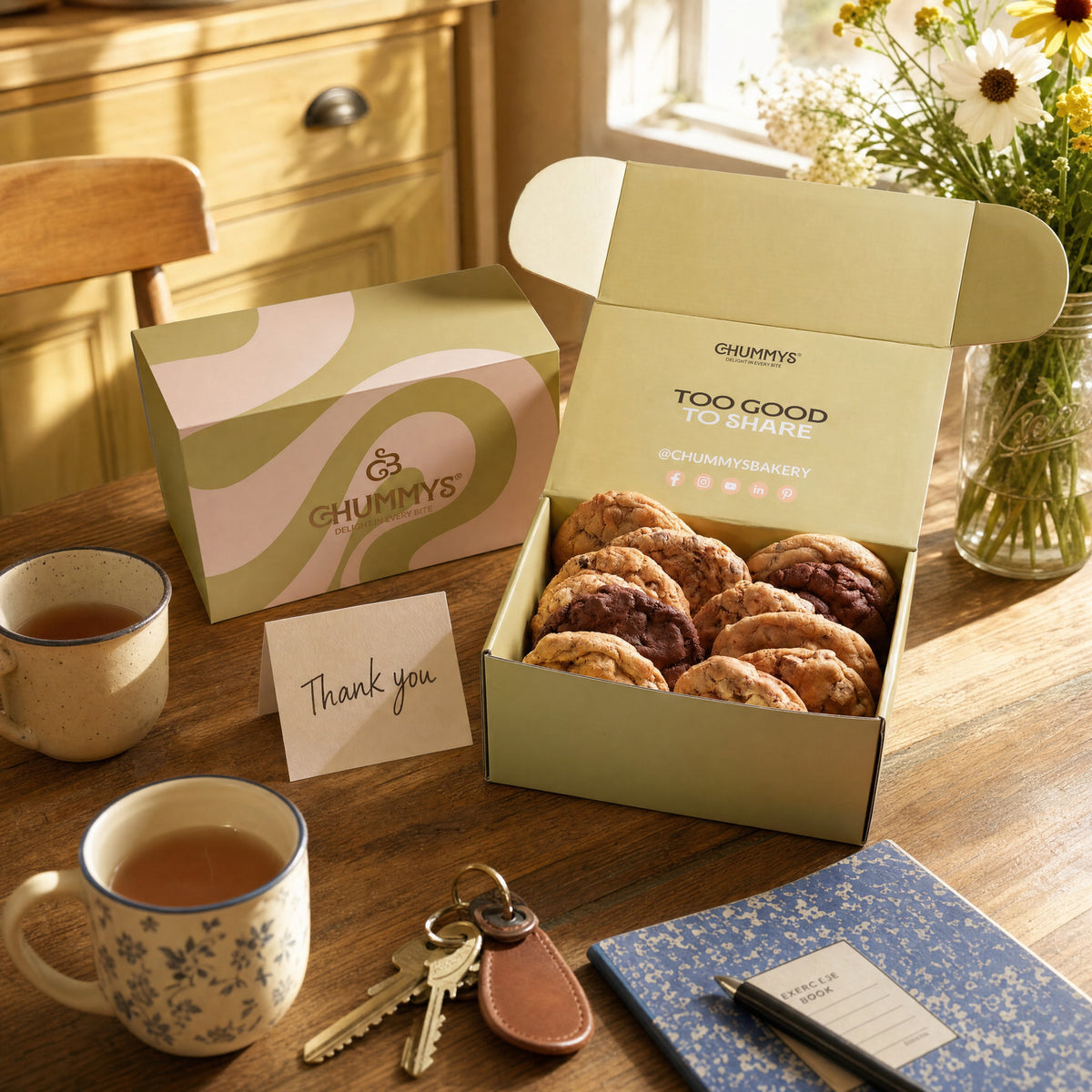 Thank You Cookie Gift Box by Chummys Bakery, styled scene